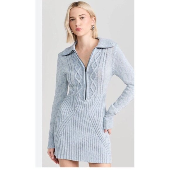 NWT Free People Mont Blanc Mini Sweater Dress Zip Up Collar Cable Knit Small - Picture 1 of 12